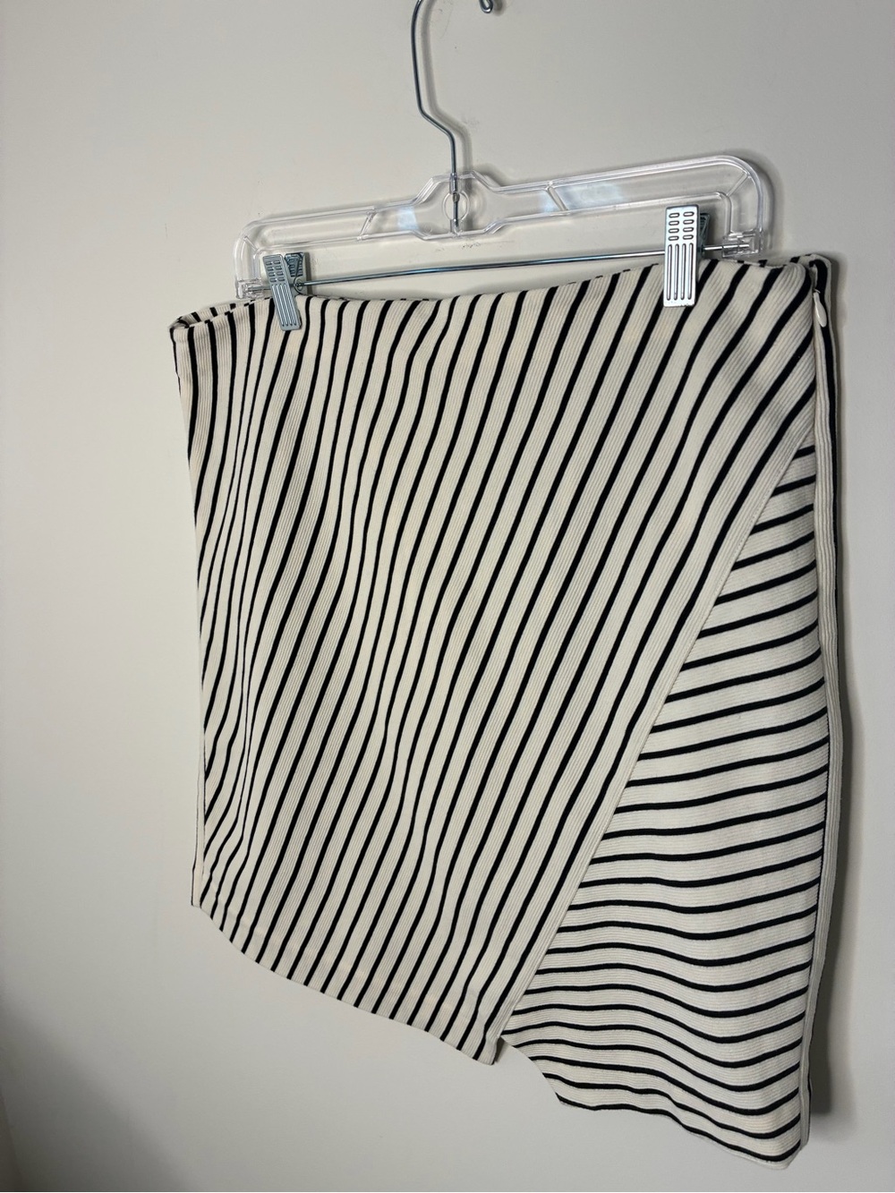 LOFT Career Black and White Striped Cottage Core Midi Wrap-Style Preppy Skirt